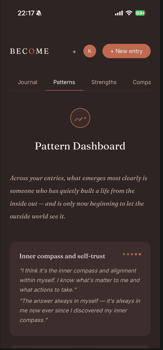 BECOME Pattern Dashboard in dark mode