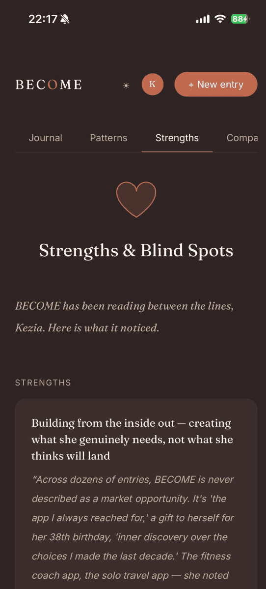 BECOME Strengths & Blind Spots in dark mode